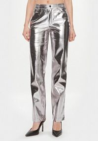 Spodnie skórzane Guess srebrna Z imitacji skóry