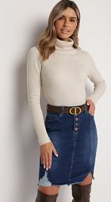 Granatowa Jeansowa spódnica mini na Guziki Blunira Born2Be