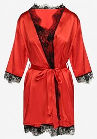 Czerwona Satynowa koszula nocna i Szlafrok Ozdobione Delikatną Koronką Perrine han