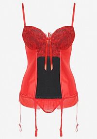 Czerwono-Czarny Koronkowy Gorset na Regulowanych Ramiączkach ze Stringami Cmiella Born2Be