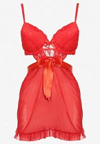 Czerwona koszula nocna Push Up z Siateczki i Wiązaniem ze Stringami Boreale han