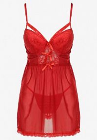 Czerwona Siateczkowa koszula nocna ze Stringami Sylphine Born2Be