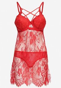 Czerwona Koronkowa koszula nocna ze Stringami Glauria han