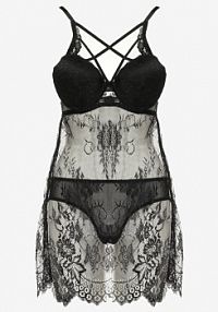 Czarna Koronkowa koszula nocna ze Stringami Glauria Born2Be