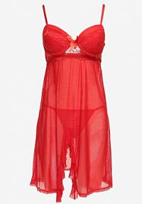 Czerwona Siateczkowa koszula nocna na Ramiączkach ze Stringami Raziela Born2Be