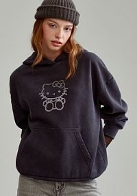 Grafitowa bluza z kapturem i nadrukiem Hello Kitty House szara damska 880AD-90M