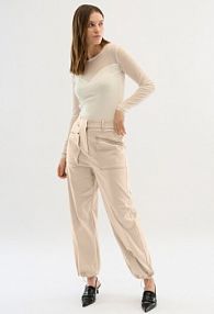 Spodnie eleganckie Karen by Simonsen beżowe damskie Materiałowe