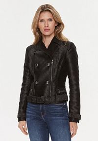 Kurtka skórzana Guess czarna damska Z imitacji skóry Olivia Moto Jacket W3YL25 WFIR2  Regular Fit