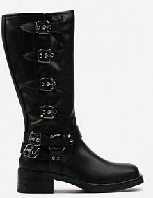 Czarne kozaki Biker z Klamrami Sanibel Born2Be damskie