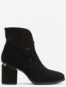 Czarne botki na Ozdobnym Słupku z Ażurową Cholewką z Ekozamszu Fionela Born2Be