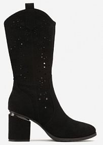 Czarne Ażurowe botki na Słupku z Metaliczną Wstawką Aiora Born2Be