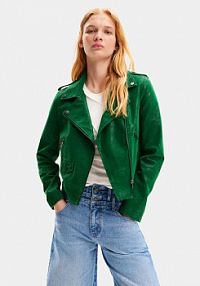 Kurtka skórzana Desigual zielona damska Z imitacji skóry