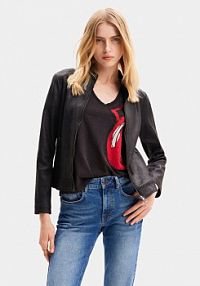 Kurtka skórzana Desigual czarna damska Z imitacji skóry