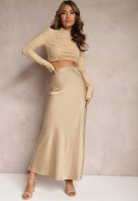 Beżowa Satynowa spódnica maxi High Waist Formia bisou's project