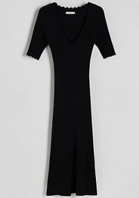 Dzianinowa sukienka z dekoracyjnym wykończeniem Reserved czarna 413AE-99X