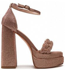 Sandały na obcasie GOE beżowe