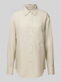 Bluzka koszulowa o kroju regular fit z dodatkiem lnu Calvin Klein Womenswear beżowa damska EAN BLS 1/1 BASIC LE