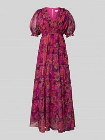 Sukienka koktajlowa z efektem stopniowania i bufiastymi rękawami ADLYSH różowa EAN 75241-0320