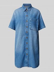 Sukienka jeansowa o długości do kolan z kieszenią na piersi JAKE*S STUDIO WOMAN niebieska EAN 74960700194