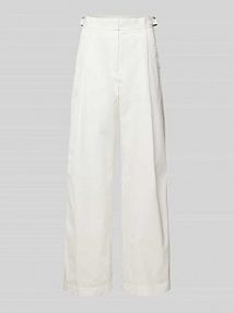 Spodnie materiałowe o rozkloszowanym kroju z zakładkami w pasie Emporio Armani białe damskie EAN 3D2P69.2NW9Z