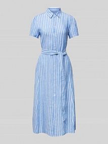 Sukienka koszulowa z lnu w paski Polo Ralph Lauren niebieska EAN 211935154