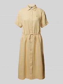 Sukienka koszulowa z lnu z wyhaftowanym logo Tommy Hilfiger beżowa EAN HBK SS Leinenkle