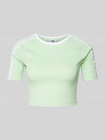 T-shirt krótki z paskami w kontrastowym kolorze adidas Originals turkusowy damski EAN IP0659