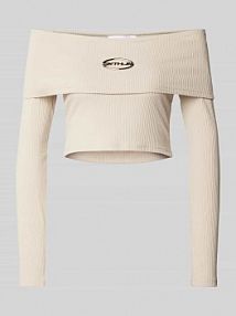 Top krótki z efektem prążkowania Sixth June beżowy damski EAN Bardot Metal Det