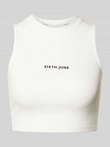 Top krótki z efektem prążkowania Sixth June biały damski EAN 4267-PACK8