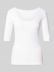 T-shirt z efektem prążkowania LANIUS biały damski EAN TSH ON Rippe 1/2