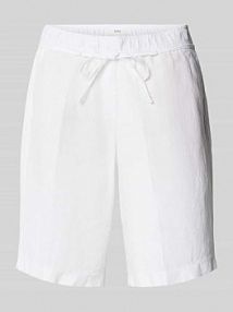 Szorty lniane o kroju regular fit z wiązanym paskiem BRAX białe damskie EAN BERMUDA LEINEN