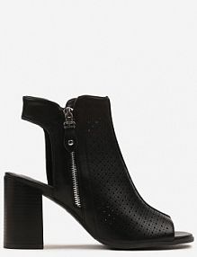 Czarne botki bez Pięty z Ażurową Cholewką za Kostkę i Ozdobnym Suwakiem Daricasa Born2Be