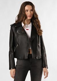 Kurtka skórzana  Lujana Kobiety skóra czarna jednolity L HUGO damska
