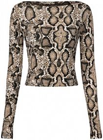 Koszulka z długim rękawem  NMPasa Kobiety Dżersej beżowy/czarny/biały wzorzysty L Noisy May damski