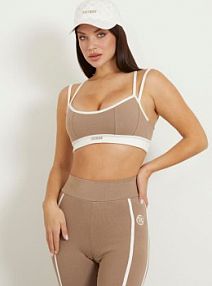 Biustonosz active z dzianiny prążkowanej  beżowy Guess