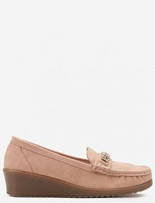 Różowe półbuty z Ekoskóry z Koturnem i Metalicznym Detalem Fornal Renee damskie