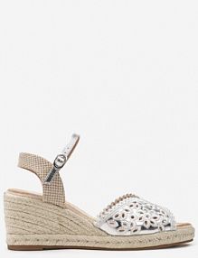 Srebrne sandały na Koturnie z Plecionki Ozdobione Ażurową Wstawką Yolina Renee