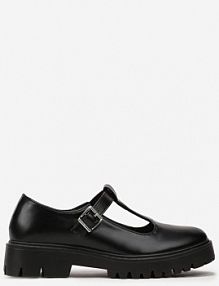 Czarne półbuty z Ekoskóry na Płaskim Obcasie ze Sprzączką Frisena Renee damskie