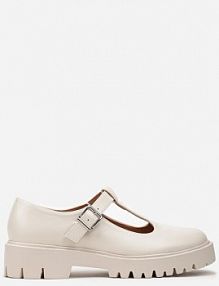 Beżowe półbuty z Ekoskóry na Płaskim Obcasie ze Sprzączką Frisena Renee damskie