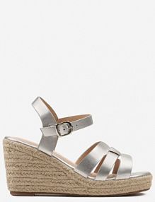 Srebrne sandały na Koturnie z Przeplatanymi Paseczkami i Plecionką Pearlina Renee