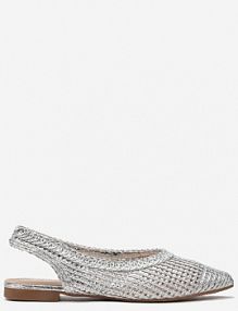 Srebrne Ażurowe sandały z Odkrytą Piętą i Szpiczastym Noskiem Olpia Renee damskie