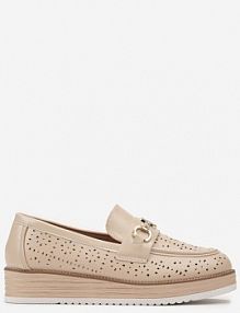 Beżowe półbuty w Stylu Mokasynów na Grubej Podeszwie z Ażurową Cholewką Illthia Renee damskie
