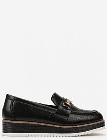 Czarne półbuty w Stylu Mokasynów na Grubej Podeszwie z Ażurową Cholewką Illthia Renee damskie