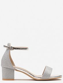 Srebrne Brokatowe sandały na Słupku Zapinane Wokół Kostki Viatera Renee
