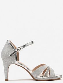Srebrne Eleganckie sandały z Ekoskóry na Szpilce Ozdobione Cyrkoniami Aldenima Renee