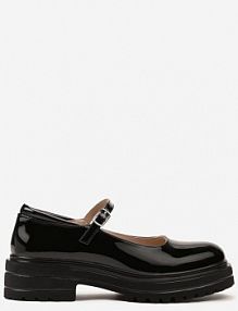 Czarne półbuty o Lakierowanym Połysku na Platformie ze Sprzączką Ledianma Renee damskie
