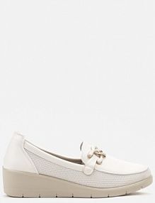 Białe półbuty ze Skórzaną Wkładką na Koturnie z Ozdobną Klamrą Klurentia Renee damskie