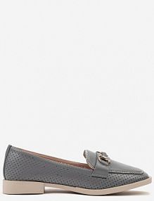 Niebieskie półbuty w Stylu Loafersów z Perforacją Drobnymi Cyrkoniami i Klamrą Keryth Renee damskie