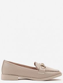 Beżowe półbuty w Stylu Loafersów z Perforacją Drobnymi Cyrkoniami i Klamrą Keryth Renee damskie