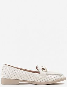 Białe półbuty w Stylu Loafersów z Perforacją Drobnymi Cyrkoniami i Klamrą Keryth Renee damskie